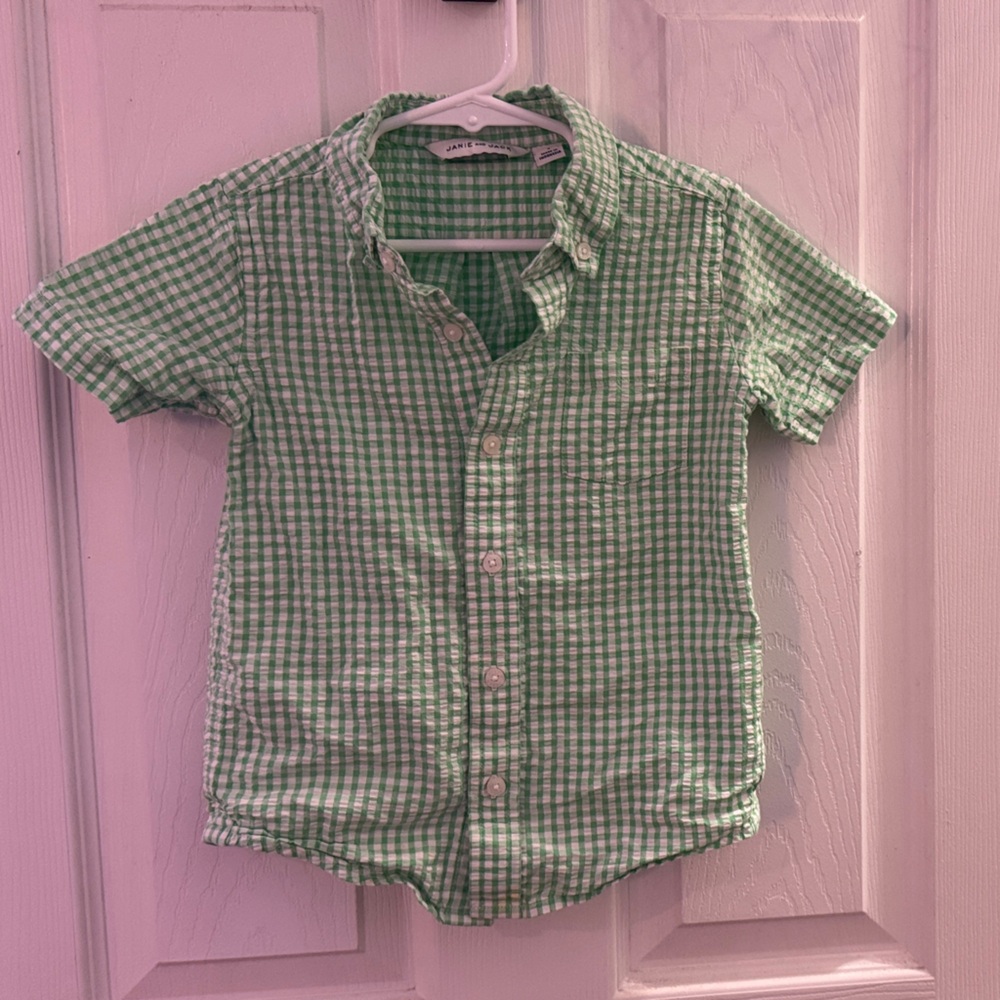Janie and Jack Green Plaid Button Down Shirt